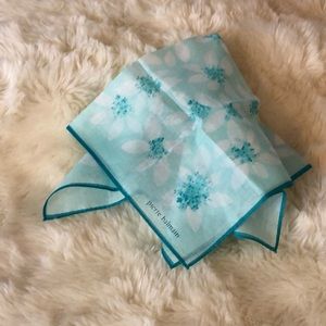 Pierre Balmain Turquoise Blue Floral Handkerchief Pocket Square